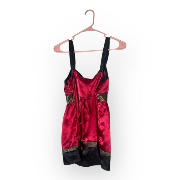 A Byer Red Satin Y2K Slip Dress Bow Detail Black Straps Large - Picture 1 of 7